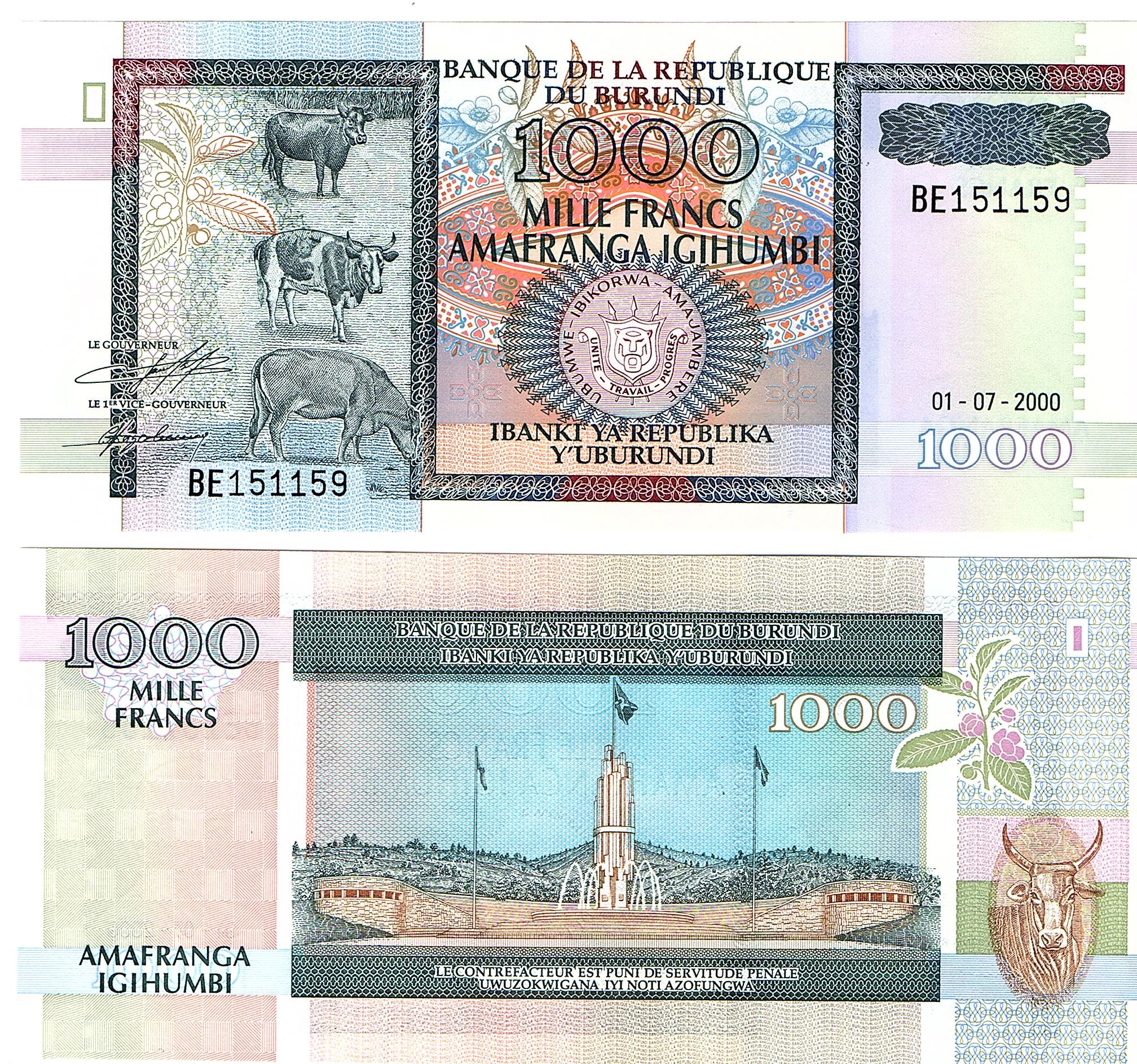Burundi #39c 1.000 Francs / Amafranga