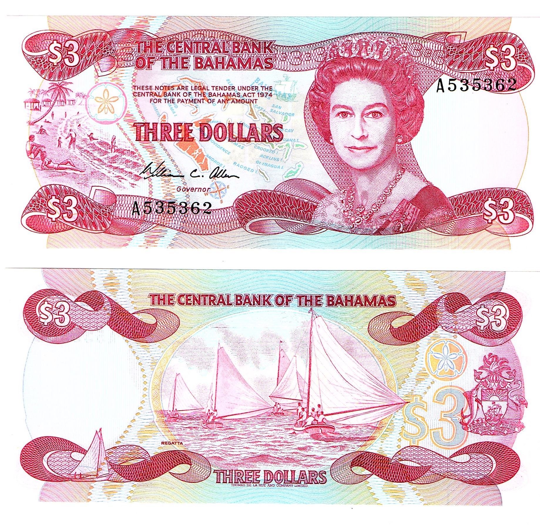 Bahamas #44   3 Dollars