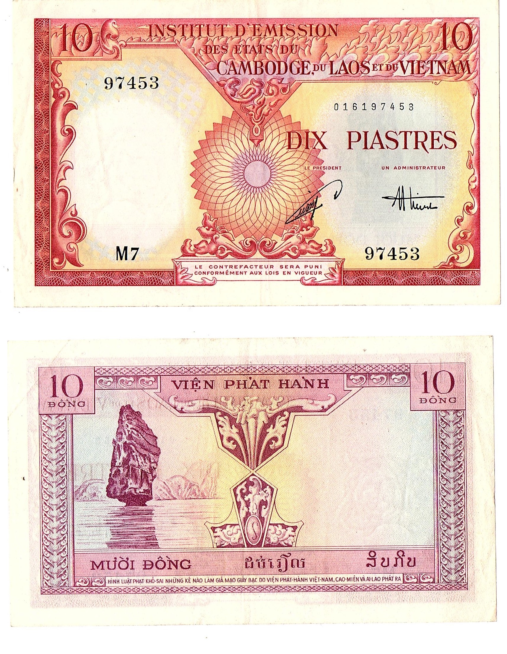 French Indochina #107/XF  10 Piastres / Đồng / Riels / Kip
