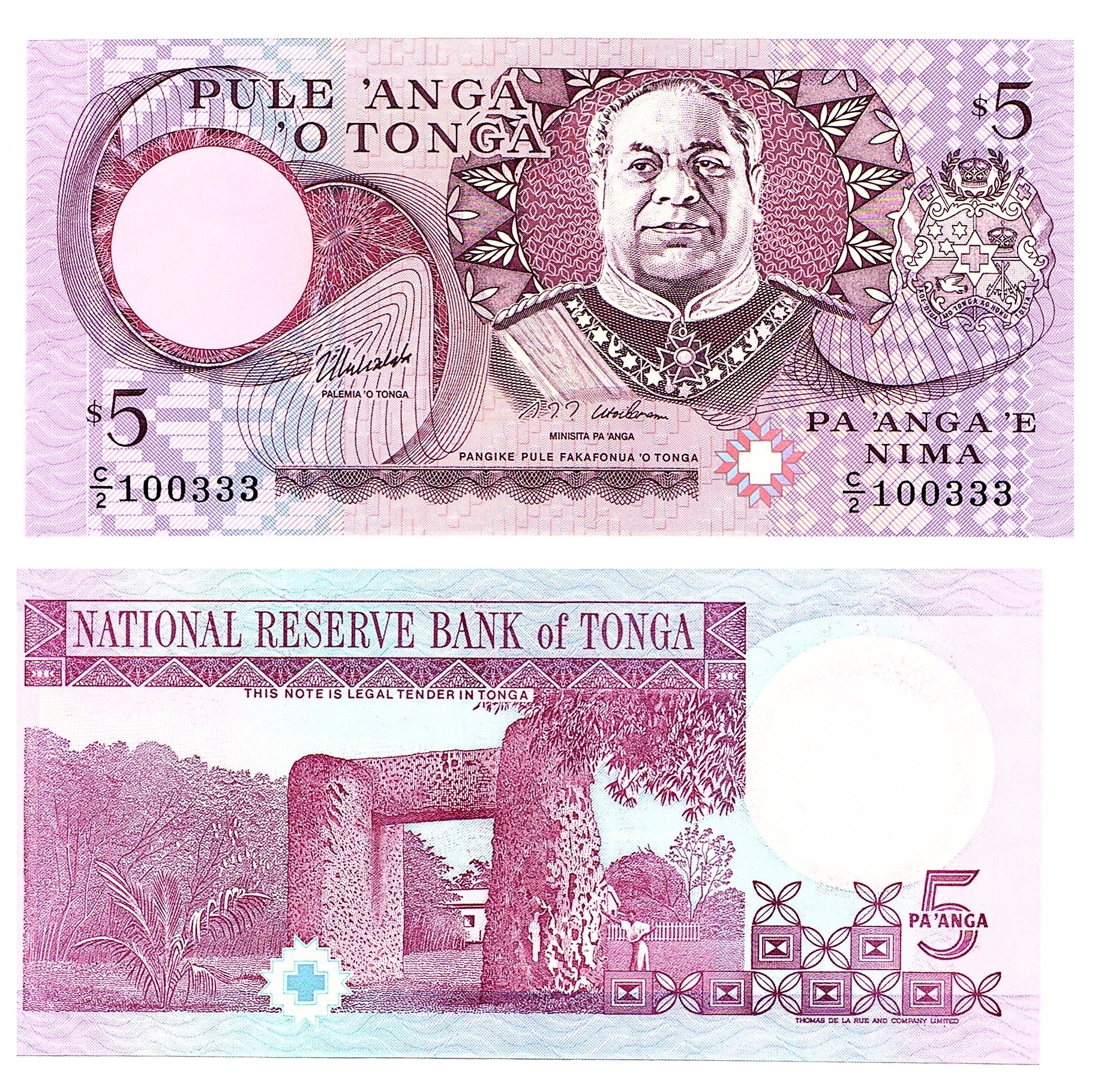 Tonga 33c 5 Pa'anga, Pages World Paper Money