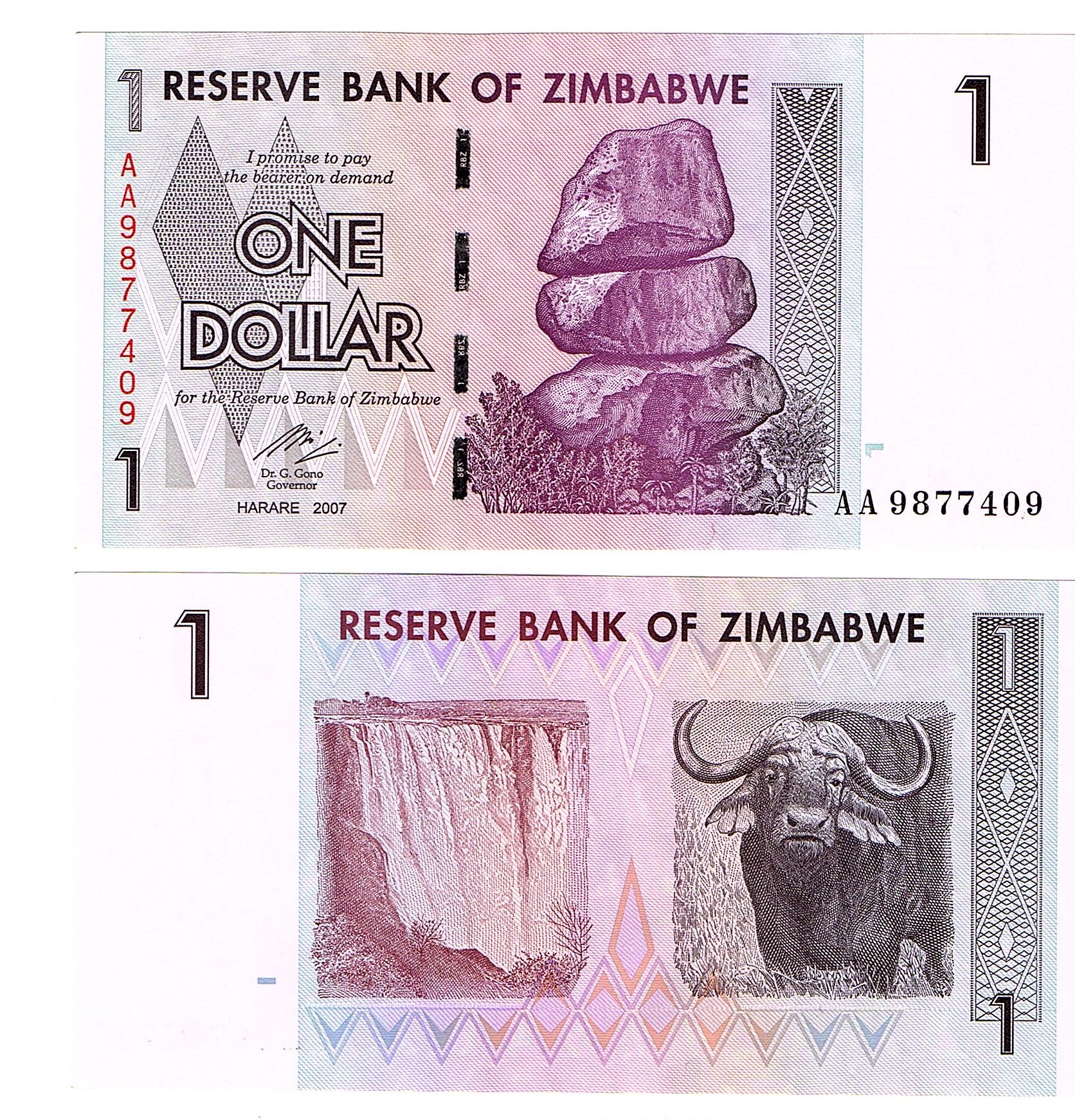 Zimbabwe #65    1 Dollar (AA Prefix)
